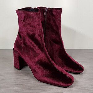Jeffrey Campbell Cienega Zip Ankle Boot, Burgundy Velvet, Womens Size 10